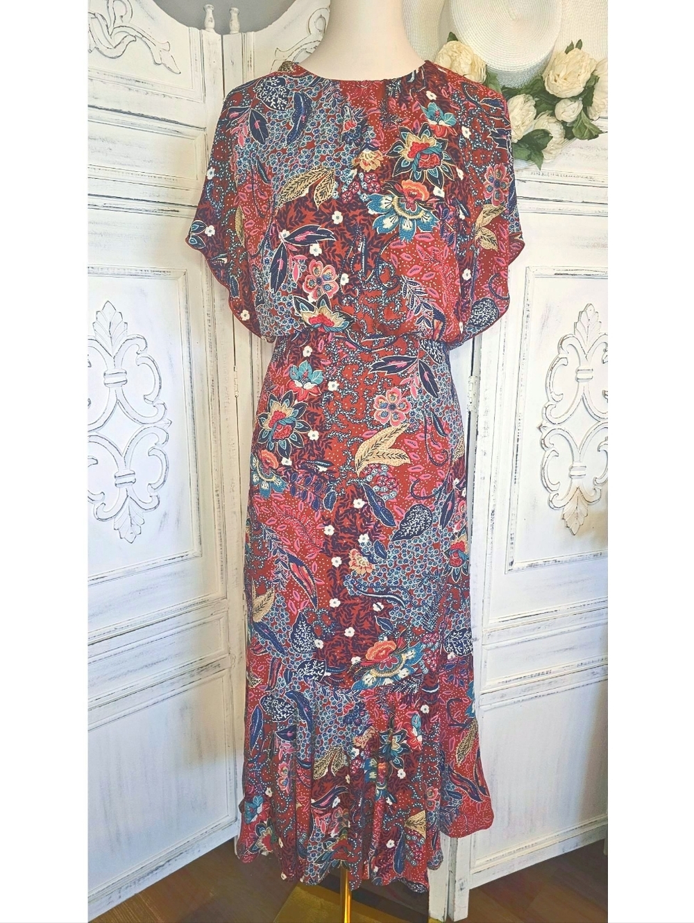 Vince Camuto Terracota Floral Blousy Midi Dress